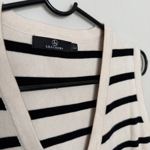 Womens Striped Sweater Vest Large Gold Buttons Academia Preppy Layering Nautical - Picture 5 of 7